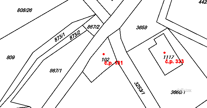 Jílové 131 na parcele st. 102 v KÚ Jílové u Děčína, Katastrální mapa