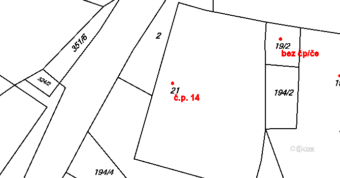 Libořezy 14, Stříbřec na parcele st. 21 v KÚ Libořezy, Katastrální mapa