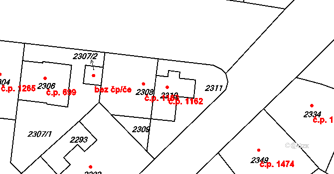Nusle 1162, Praha na parcele st. 2310 v KÚ Nusle, Katastrální mapa