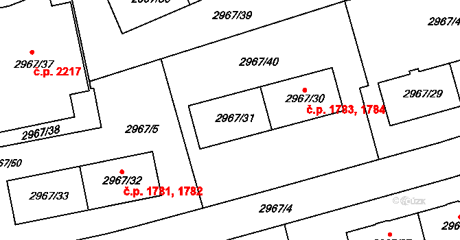 Modřany 1783,1784, Praha na parcele st. 2967/31 v KÚ Modřany, Katastrální mapa