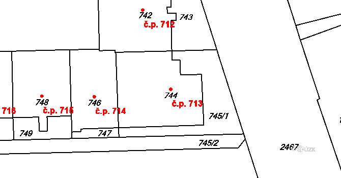 Vršovice 713, Praha na parcele st. 744 v KÚ Vršovice, Katastrální mapa