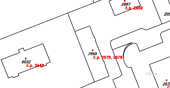 Hodonín 2978,2979 na parcele st. 2868 v KÚ Hodonín, Katastrální mapa