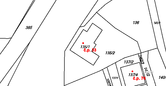 Červený Hrádek 33, Jirkov na parcele st. 135/1 v KÚ Červený Hrádek u Jirkova, Katastrální mapa