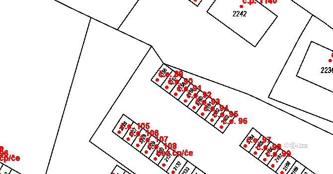 Jirkov 90 na parcele st. 2157 v KÚ Jirkov, Katastrální mapa