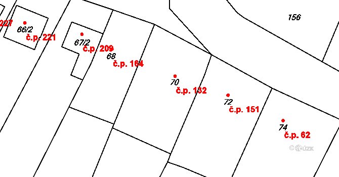 Kovalovice 132 na parcele st. 70 v KÚ Kovalovice, Katastrální mapa