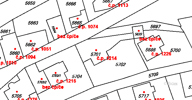 Vsetín 1214 na parcele st. 5701 v KÚ Vsetín, Katastrální mapa