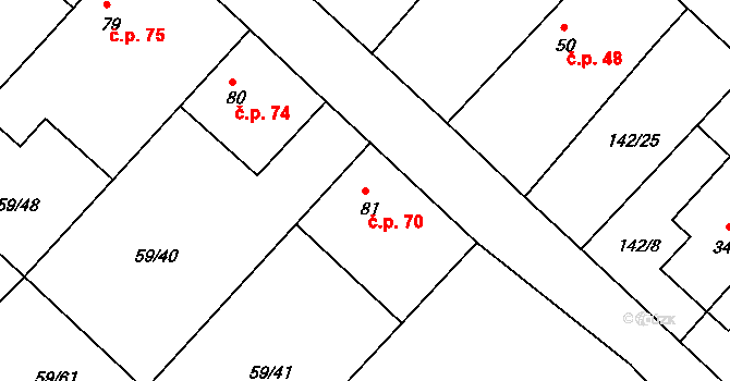 Loukonosy 70, Žiželice na parcele st. 81 v KÚ Loukonosy, Katastrální mapa