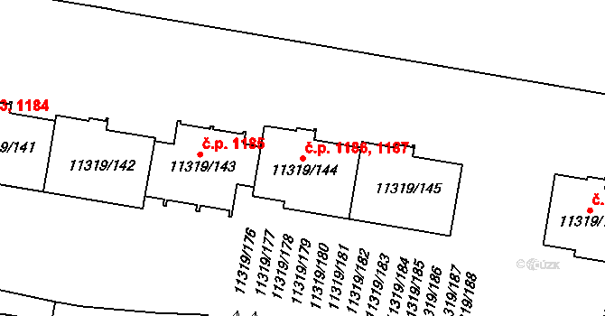 Severní Předměstí 1186,1187, Plzeň na parcele st. 11319/145 v KÚ Plzeň, Katastrální mapa