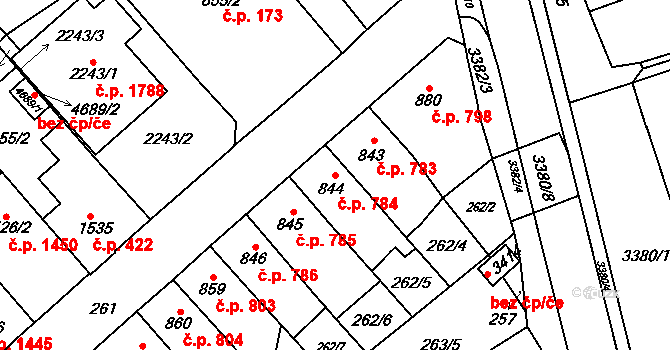 Česká Třebová 784 na parcele st. 844 v KÚ Česká Třebová, Katastrální mapa
