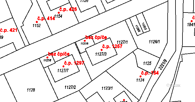 Stodůlky 1257, Praha na parcele st. 1127/3 v KÚ Stodůlky, Katastrální mapa