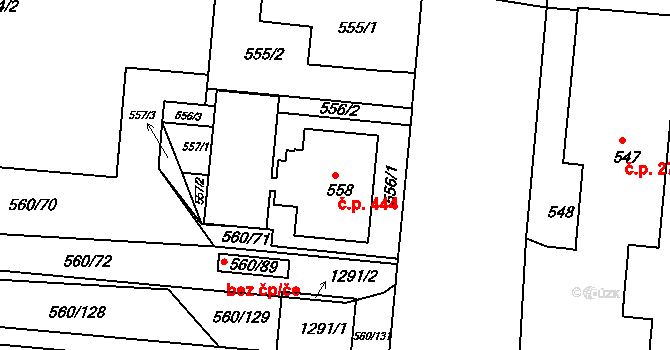 Trnitá 444, Brno na parcele st. 558 v KÚ Trnitá, Katastrální mapa