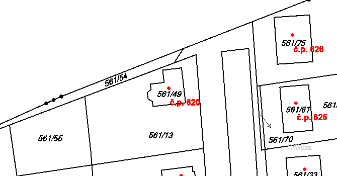 Habartov 620 na parcele st. 561/49 v KÚ Habartov, Katastrální mapa