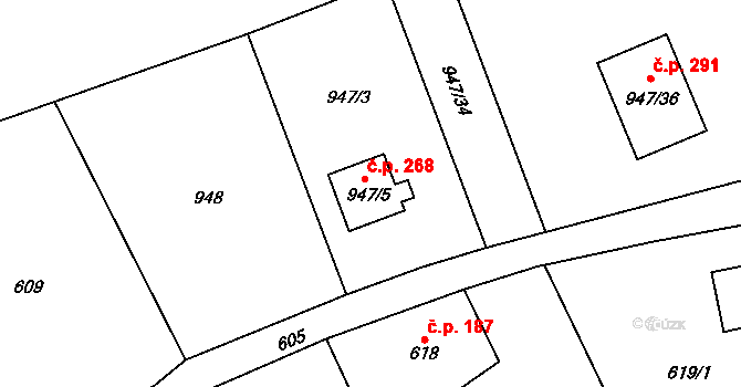 Skotnice 268 na parcele st. 947/5 v KÚ Skotnice, Katastrální mapa