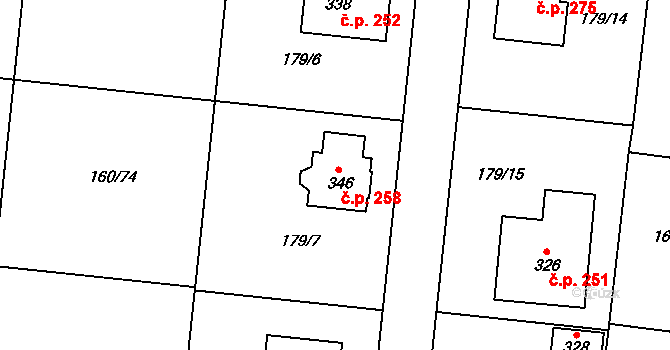 Zbuzany 258 na parcele st. 346 v KÚ Zbuzany, Katastrální mapa
