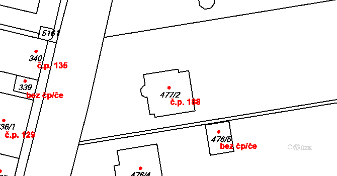 Cvrčovice 188 na parcele st. 477/2 v KÚ Cvrčovice u Pohořelic, Katastrální mapa