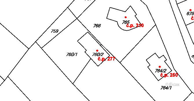 Omice 277 na parcele st. 760/2 v KÚ Omice, Katastrální mapa