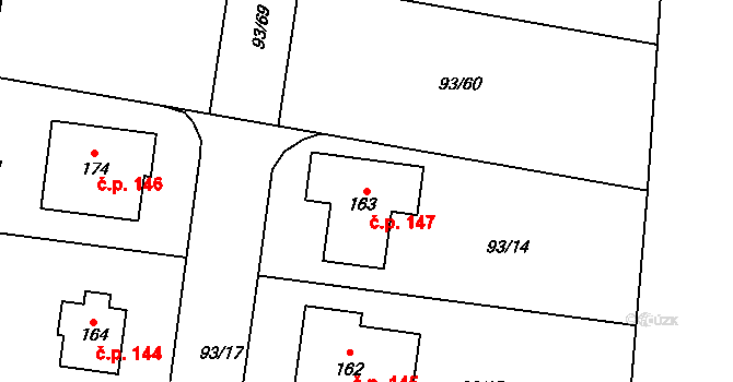 Vysoký Újezd 147 na parcele st. 163 v KÚ Vysoký Újezd u Berouna, Katastrální mapa
