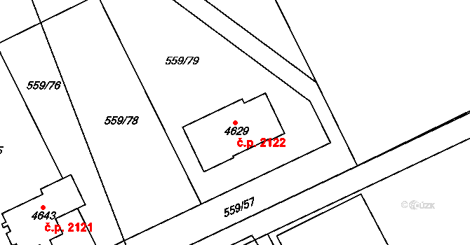 Česká Třebová 2122 na parcele st. 4629 v KÚ Česká Třebová, Katastrální mapa