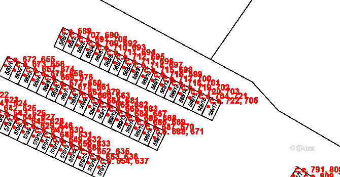 Příluky 701,718, Zlín na parcele st. 568/13 v KÚ Příluky u Zlína, Katastrální mapa