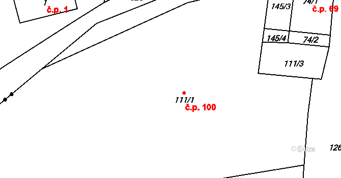 Dolní Ostrovec 100, Ostrovec na parcele st. 111/1 v KÚ Dolní Ostrovec, Katastrální mapa