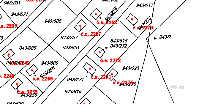 Velká Chuchle 2272, Praha na parcele st. 943/272 v KÚ Velká Chuchle, Katastrální mapa