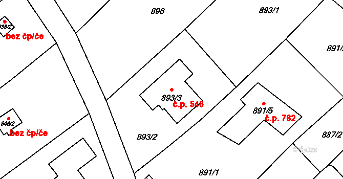 Krásné Pole 546, Ostrava na parcele st. 893/3 v KÚ Krásné Pole, Katastrální mapa