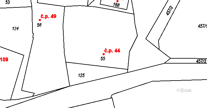 Rakovice 44 na parcele st. 55 v KÚ Rakovice, Katastrální mapa