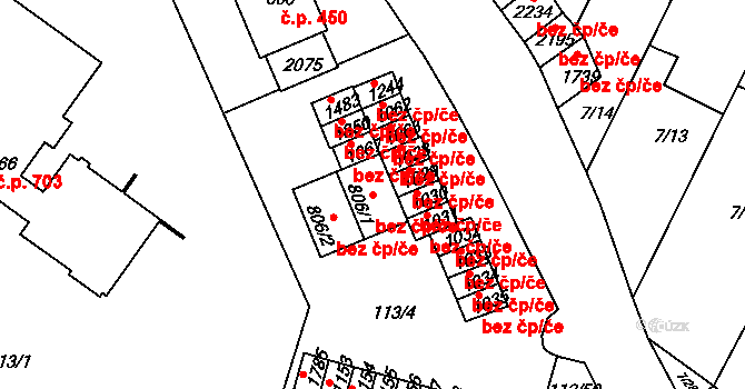 Třebíč 38360829 na parcele st. 806/1 v KÚ Podklášteří, Katastrální mapa
