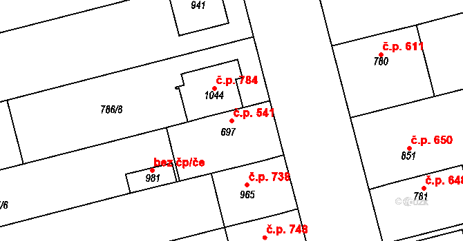 Tlumačov 541 na parcele st. 697 v KÚ Tlumačov na Moravě, Katastrální mapa