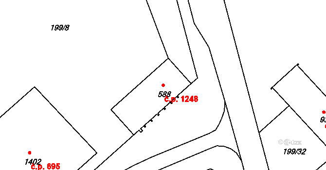 Sezimovo Ústí 1248 na parcele st. 588 v KÚ Sezimovo Ústí, Katastrální mapa