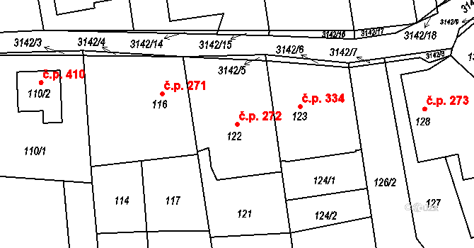 Píšť 272 na parcele st. 122 v KÚ Píšť, Katastrální mapa