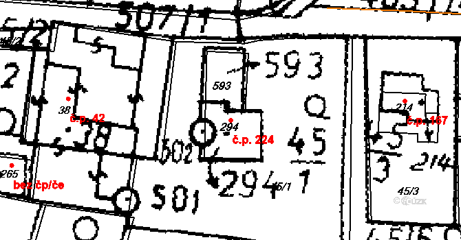 Tupadly 224 na parcele st. 294 v KÚ Tupadly u Čáslavi, Katastrální mapa