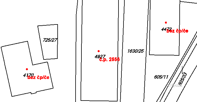 Nymburk 2556 na parcele st. 4927 v KÚ Nymburk, Katastrální mapa