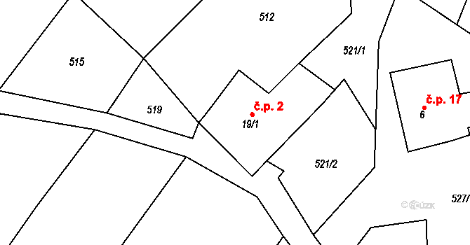 Ruda 2, Krouna na parcele st. 19/1 v KÚ Čachnov, Katastrální mapa