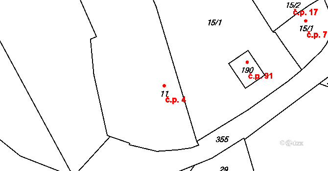 Žlebské Chvalovice 4 na parcele st. 11 v KÚ Žlebské Chvalovice, Katastrální mapa