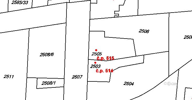 Protivín 515 na parcele st. 2505 v KÚ Protivín, Katastrální mapa