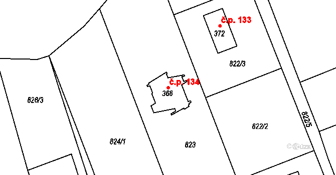 Jetětice 134 na parcele st. 368 v KÚ Jetětice, Katastrální mapa