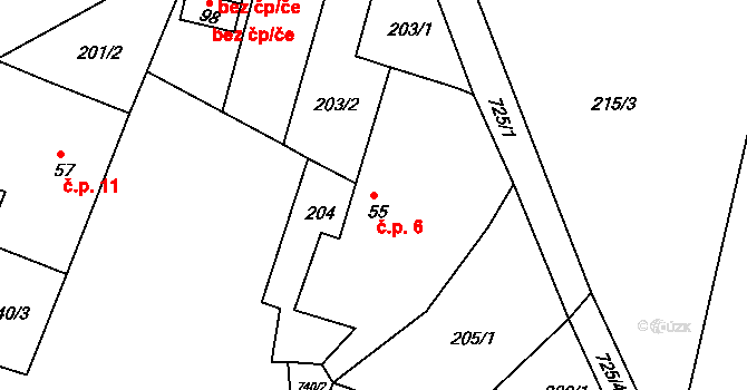 Knířov 6, Vysoké Mýto na parcele st. 55 v KÚ Lhůta u Vysokého Mýta, Katastrální mapa