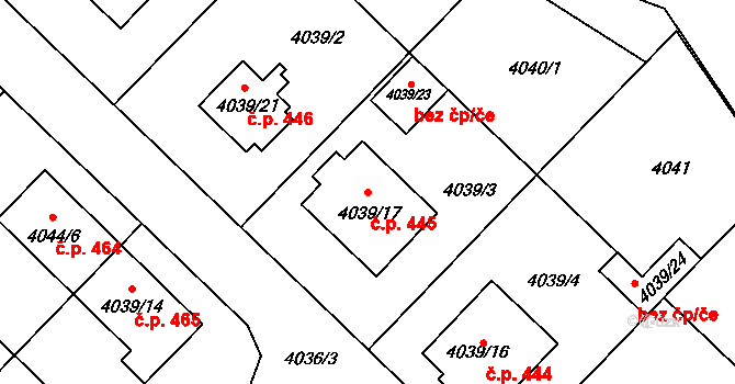 Choceňské Předměstí 445, Vysoké Mýto na parcele st. 4039/17 v KÚ Vysoké Mýto, Katastrální mapa