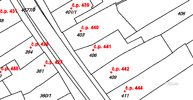 Třešť 441 na parcele st. 406 v KÚ Třešť, Katastrální mapa