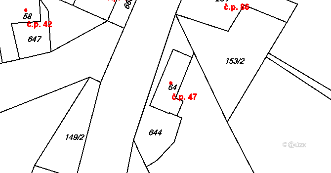 Byškovice 47, Neratovice na parcele st. 64 v KÚ Byškovice, Katastrální mapa