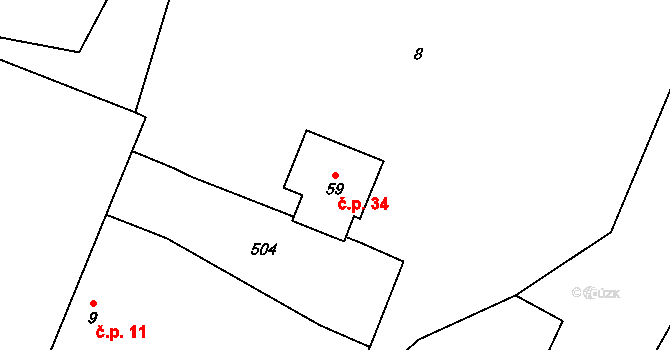 Samosoly 34, Pluhův Žďár na parcele st. 59 v KÚ Samosoly, Katastrální mapa
