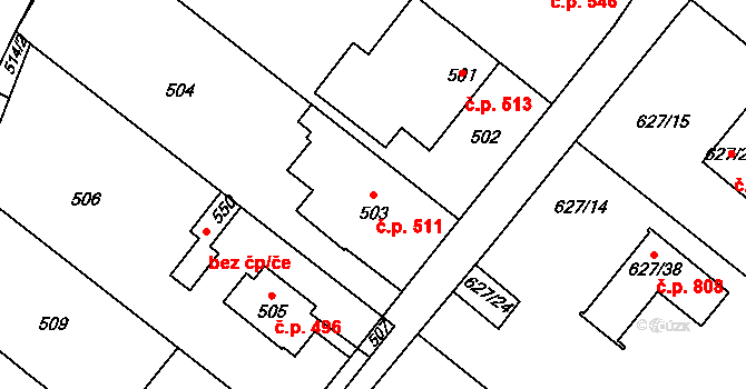 Libčice nad Vltavou 511 na parcele st. 503 v KÚ Letky, Katastrální mapa