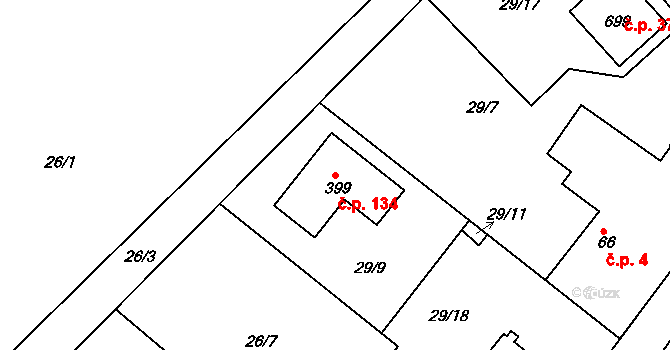 Řitka 134 na parcele st. 399 v KÚ Řitka, Katastrální mapa