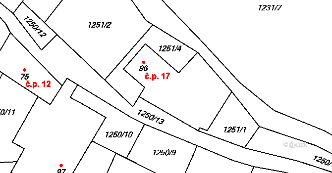 Nuzbely 17, Radenín na parcele st. 96 v KÚ Hroby, Katastrální mapa