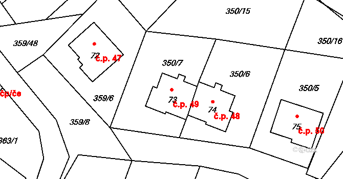 Bořice 49, Zahořany na parcele st. 73 v KÚ Bořice u Domažlic, Katastrální mapa