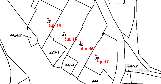 Plískov 16 na parcele st. 40 v KÚ Plískov, Katastrální mapa