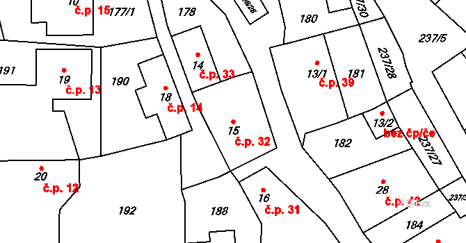 Veleboř 32, Klopina na parcele st. 15 v KÚ Veleboř, Katastrální mapa
