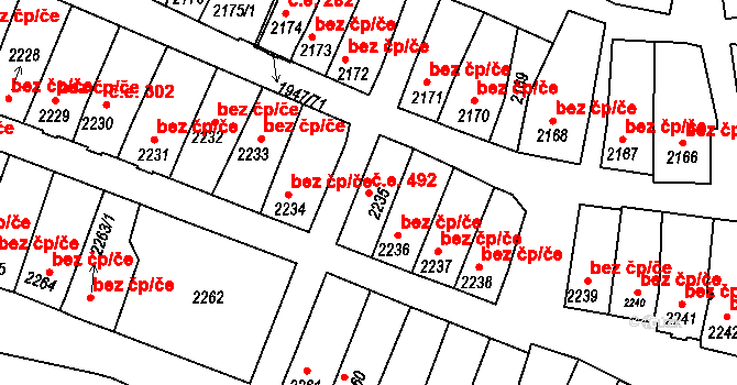 Mutěnice 492 na parcele st. 2235 v KÚ Mutěnice, Katastrální mapa