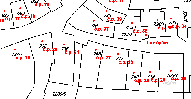 Latrán 22, Český Krumlov na parcele st. 746 v KÚ Český Krumlov, Katastrální mapa